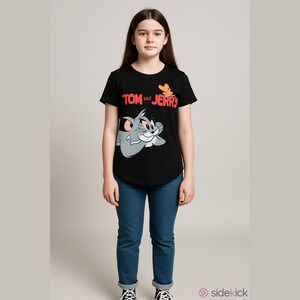 Tom & Jerry Cartoon Black Graphic Tee Junior Size S